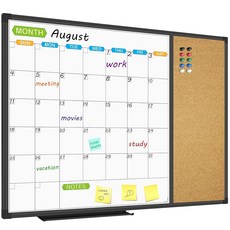 JILoffice 마그네틱 캘린더 화이트보드 및 게시판 코크보드 조합 콤보 보드 28 x 20 인치 사무실 가정 학교용 블랙 알루미늄 프레임 벽걸이 보드 푸시 핀 10, 18"W x 24"H