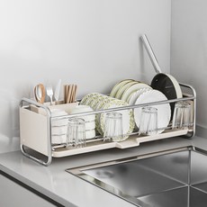 라이프리듬 자동 물빠짐 식기 건조대 미니 설거지 컵 그릇 거치대 정리대, 1세트, 크림화이트, 1단