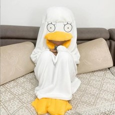 【台灣現貨】送厚鴨掌鞋 鴨子睡衣 伊莉莎白睡衣 鴨子裝 搞怪睡衣 保暖睡衣 萬聖節服裝 交換禮物 鴨子造型角色扮演服裝 可愛動物裝扮 派對萬聖節Cosplay首選, M（建議身高145-165公分), 1套