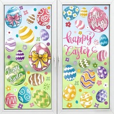 봄 여름 창문 부착 Hello Spring 스티커 튤립 꽃 나비 새 양면 데칼 97개 홈 스쿨 사무실 유리 문 장식용, 부활절 달걀