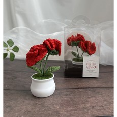 [손뜨개 카네이션 화분] 생신 감사 핸드메이드 선물 추석용돈, 1개, 레드