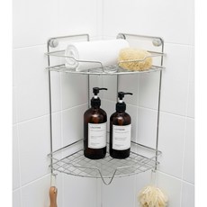 台灣製造 不銹鋼簡易式角落置物架 壁掛落地兩用型 轉角架 三角架 角落架 304不鏽鋼置物架 瓶罐架 沐浴乳架 洗髮精架, 1個, 兩層款