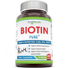 Pure Naturals Biotin Dietary Supplement - 10 000 mcg - 200 Capsules - Supports Healthy Hair Skin, 200정, 1개