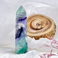 мσσи_нασ 螢石柱 紫綠雙色 薄青色調 山形紋理 帶彩虹光, 1個