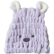 JOEKI 珊瑚絨動物造型加厚乾髮帽, 短耳小熊_淺紫, 1個