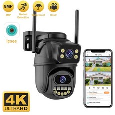 홈캠 카메라 듀얼 렌즈 4X 디지털 줌 AI 인간 감지 ONVIF, 8MP NO SD Card, 1) 8MP NO SD Card  EU 플러그, 1개