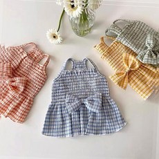 가정플러스 강아지 옷 고양이 체크 리본 원피스 여름 나시 강아지산책옷 반려견옷 강아지외출복 애견원피스 반려견여름옷, 체크리본원피스-핑크L