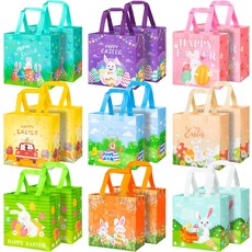 RICEUO 18팩 부활절 달걀 사냥 가방 어린이용 손잡이가 달린 토트백 재사용 가능한 부직포 교환 선물 포장 명절 바구니 게임 파티 용품