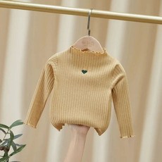 한국 스타일의 하트 레이어 무늬 아기 베이스 가을겨울 여아용 트렌디 슬림핏 니트 여아