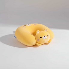INSAVII 목베개 U형 메모리폼 휴대용 여행용 기내용 차량용 귀여운 동물 디자인, 그레이고양이