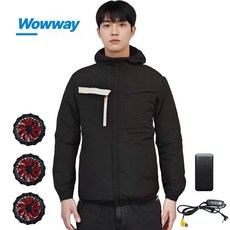 WOWWAY 선풍기 옷 아이스 냉각 남자 작업복 후드 [3개 USB팬]+4단조절+보조배터리20000mAh 에어컨 조끼
