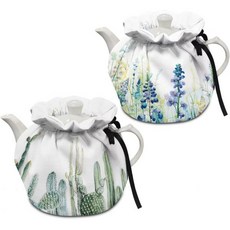 단열 주전자 커버 티포트 코지 주방 티팟 먼지 아침 식사 냄비 워머 커버고무밴드 포함 벌새와 꽃 프린트, 선인장과 보라색 꽃