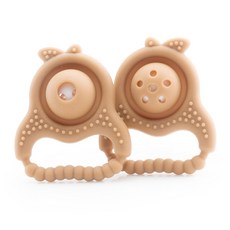 DFMEI 嬰兒搖鈴牙膠 帶把手抓握練習雪梨牙膠 寶寶磨牙期止癢咬咬膠, 1個, 如圖, 棕色