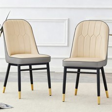 뷔이위이 식탁의자 카페 식당 인테리어 등받이 가죽 2인용 체어, 2개, 연브라운&다크 그레이