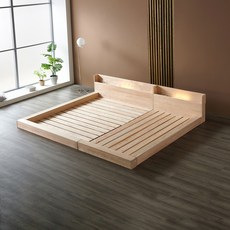 파로마 네오 피올라 LED 편백 원목 저상형 패밀리 침대프레임 오픈형 편백깔판 S-Q, 네추럴