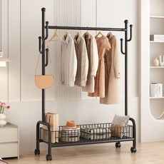 헤븐하임 선인장형 철제 이동식 트롤리 행거, 블랙B