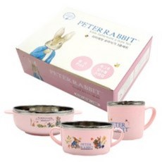 피터래빗 유아 안전 스텐 3종 식기세트, 양수볼 + 스텐공기 + 스텐컵, 핑크 3603