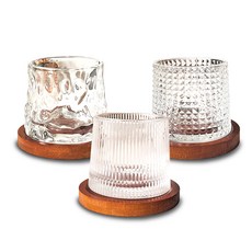 스월링 온더락 내열유리컵 위스키잔 코스터 세트, 3세트