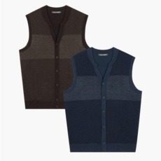 (이월 60%) 남성 크로커다일 F/W 시즌 앞판 블록 형태의 컬러감이 특징인 울 혼방 소재 브이넥 형태의 넥라인 오픈 베스트 니트 조끼