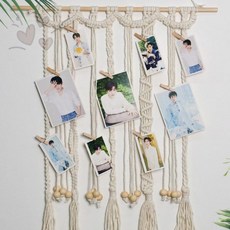 천연 면실 수공예 매듭장식 거실 침실 카페 북유럽풍 감성 사진걸이 포스터걸이, 본품+나무집게