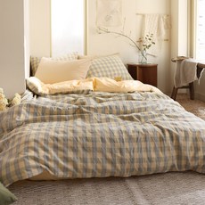 벨라이프 워싱 옐로체크 이불커버세트 (SS/Q), 01.SS이불베개세트