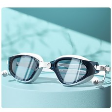 限時下殺O電鍍防霧泳鏡 清晰防霧 蛙鏡 側邊調節款 大框泳鏡 游泳眼鏡 矽膠蛙鏡 矽膠泳鏡 游泳, 1個, 湖藍白