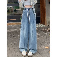 COSYEVNO 여성 스트링 허리 와이드 데님 팬츠 캐주얼 청바지 CLXnzk-16