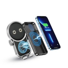 機器人造型無線充電車用手機支架，紅外線感應自動夾緊，360度旋轉手機座，多種手機適用, 黑色, CH03