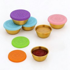 엘리펀트 동그라미 무늬 컬러 실리콘 뚜껑 골드 스테인리스 소스통 50ml 6P, 6칼라 믹스, 6개
