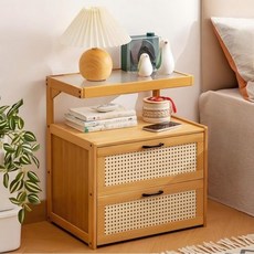 라탄 디자인 원목 협탁 침실 수납장 내추럴 모던 침대협탁, 1개
