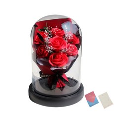 시그무드 유리돔 꽃다발 프리저브드 기념일선물 무드등, 장미 레드