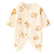 嬰兒側開襟上衣 長袖小熊圖案 柔軟親膚 寶寶舒適穿著