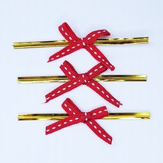 페토닷컴 예쁜 빵끈 포장끈 포장타이, 3개, 끈-76-스티치 리본빵끈 레드