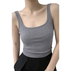 젬버트 기본 골지 스퀘어넥 레이어드 캡내장 크롭 나시