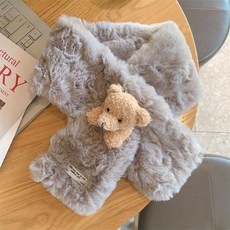 ARY 圍巾 兒童圍巾 寶寶圍巾 保暖圍巾 男女童圍巾 軟糯奶呼呼小熊毛毛圍脖 冬季加厚毛絨 兒童卡通保暖交叉圍巾