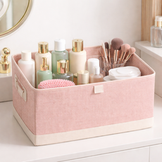 하스몰 고급패브릭 커버 칼라풀 접이식 수납정리 리빙박스 대용량, 중형, 핑크, 1개