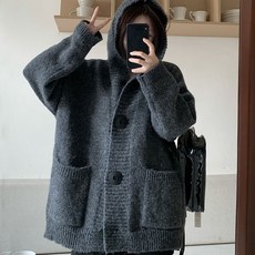 남여공용 루즈핏 오버핏 로브형 두꺼운 니트 가디건