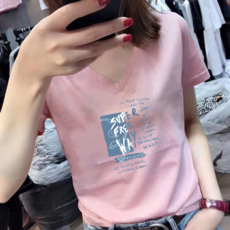 V領短袖純棉T恤女 寬鬆休閒上衣
