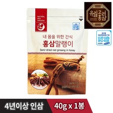 [국내산] 고려 홍삼 말랭이 등산 골프 낚시 건강 간식, 1개, 40g