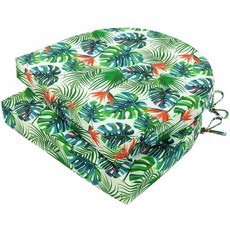 Topotdor 야외 의자 쿠션 2개 세트 43.2 x 40.6 5.1cm(17 16 2인치) 가구용 방수 파티오 쿠션 라운드 코너 시트 색상 견뢰도 패드 타이 포함 그, 열대 식물, 18"x18"x2"(2 Pack-U Shaped)