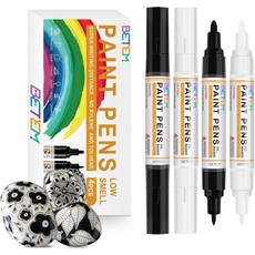 베템 4 카운트 듀얼 팁 오일 기반 화이트 블랙 페인트 마커 펜0.7mm & 3mm 영구 방수 퀵 드라이 암벽화 목재 플라스틱 금속 캔버스용2화이트 2블랙, 9 Colors