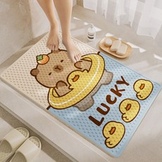 浴室防滑墊 兒童防摔吸盤按摩地墊 衛生間淋浴房專用, 游泳卡皮巴拉,40X70cm【實惠款】, 1個