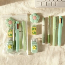 文具套裝7件套 學生開學獎品禮物, 1個, 文具禮包7件套【綠色】