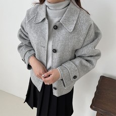 여성 겨울 숏자켓 우아한 루즈핏 실크 소재 아담한 사이즈 캐주얼한 스타일 노카라 심플한