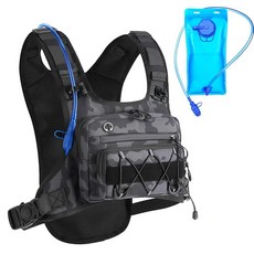 FLYDWV 러닝 조끼 2L 워터 백은 사이클링에 적합 산 반사 경량 통기성 조절 가능한 어깨끈 휴대폰 포켓 장착블랙 카모플라주 F 134516, 블랙 카모플라쥬