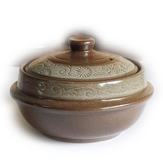 국화 당초문 뚝배기 3호 (지름 20 cm) 3~4 인용 옹기솥 찜기 냄비 계란찜 찌게그릇 뚝배기 솥, 1개, 20cm