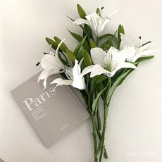 ins風高仿真手感保濕百合花束，仿真百合假花，客廳裝飾擺放花藝，提升居家品味, 白色,5支裝（立省24元）, 1個