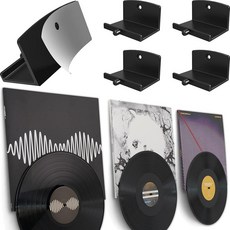 Modern JP 접착 비닐 벽 마운트 (16팩) - 듀얼 디스플레이 앨범 및 디스크 강력한 홀드 레코드 홀더 벽 레코드 안전 쉬운 설치 1LP 및 2LP용 앨범 벽 마운, 4, 블랙