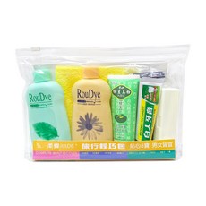 柔蝶 旅行輕巧包 貼心八寶男女皆宜 隨身洗沐組 洗髮精 沐浴乳 洗面乳 刮鬍刀 牙膏牙刷 毛巾 梳子 盥洗旅行組, 1個