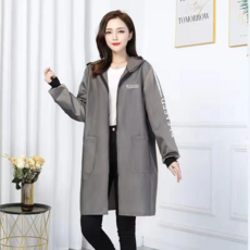 成人連帽罩衣 防水防油工作服, 灰色-601單層防水中長薄款, XL碼-推薦體重80-120斤